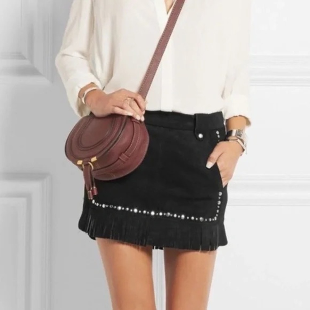 Maje Jacob Suede Embellished Fringe Mini Skirt